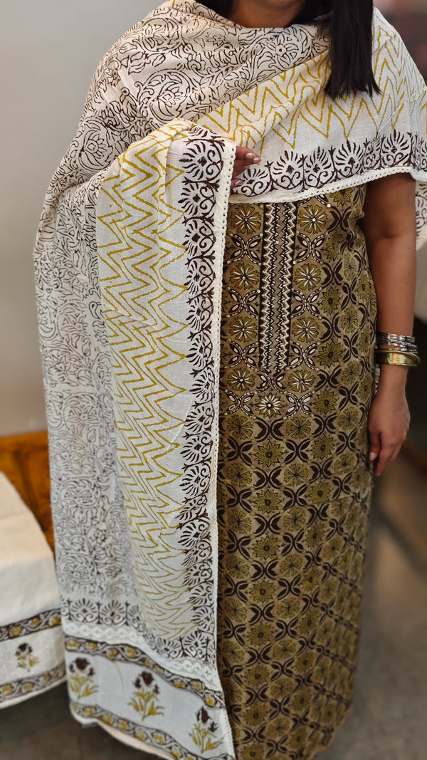 Green mustard cotton suit