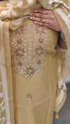 Golden beige linen suit jamdani dupatta