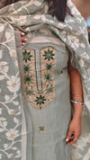 Teal linen suit jamdani dupatta