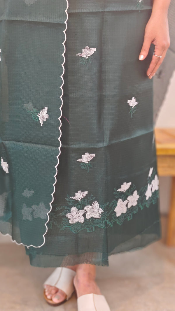 Dark green net kota suit