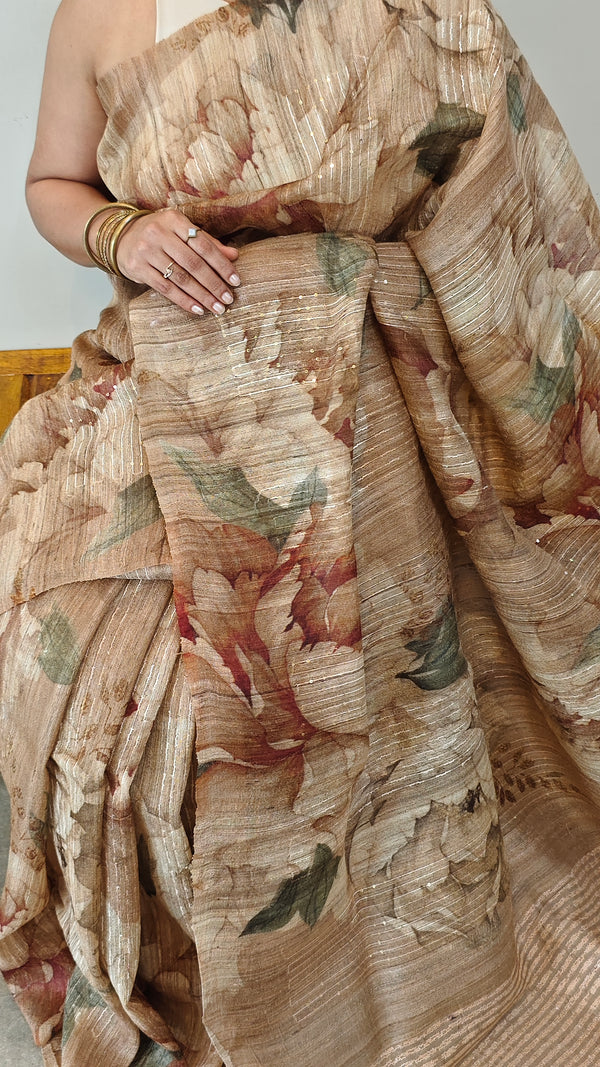 Floral printed gheecha silk saree