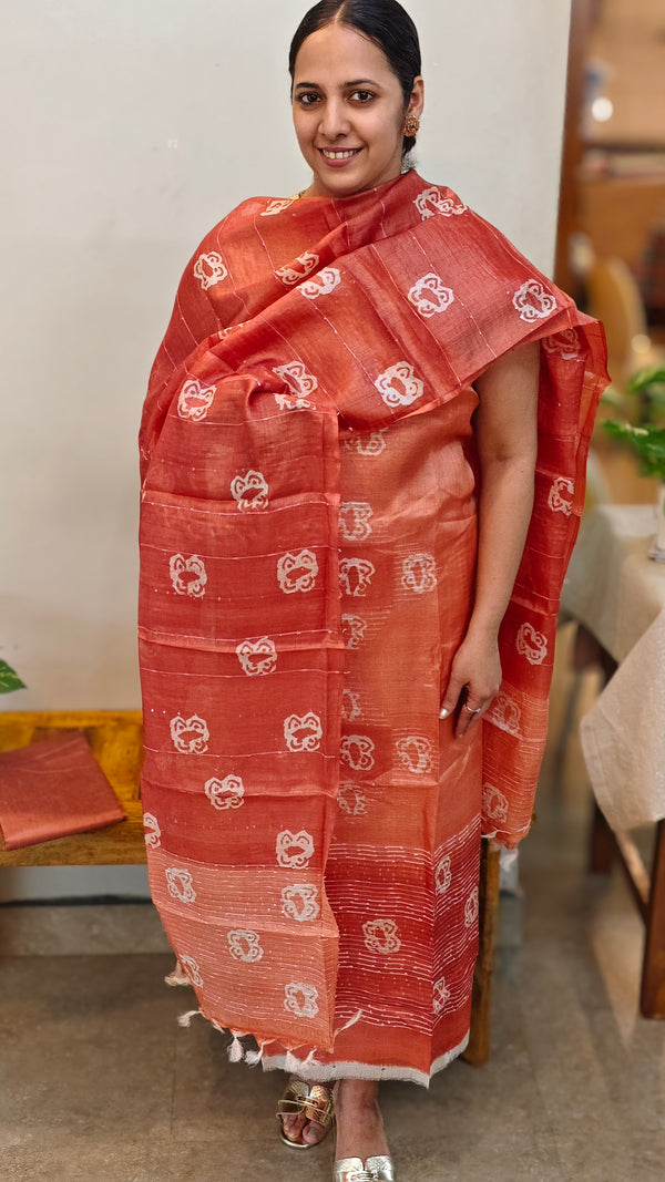 Dark orange tussar silk suit