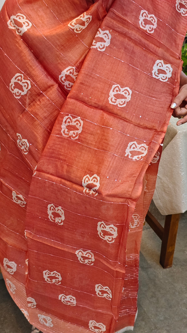 Dark orange tussar silk suit