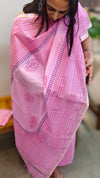 Pink block printed chanderi suit