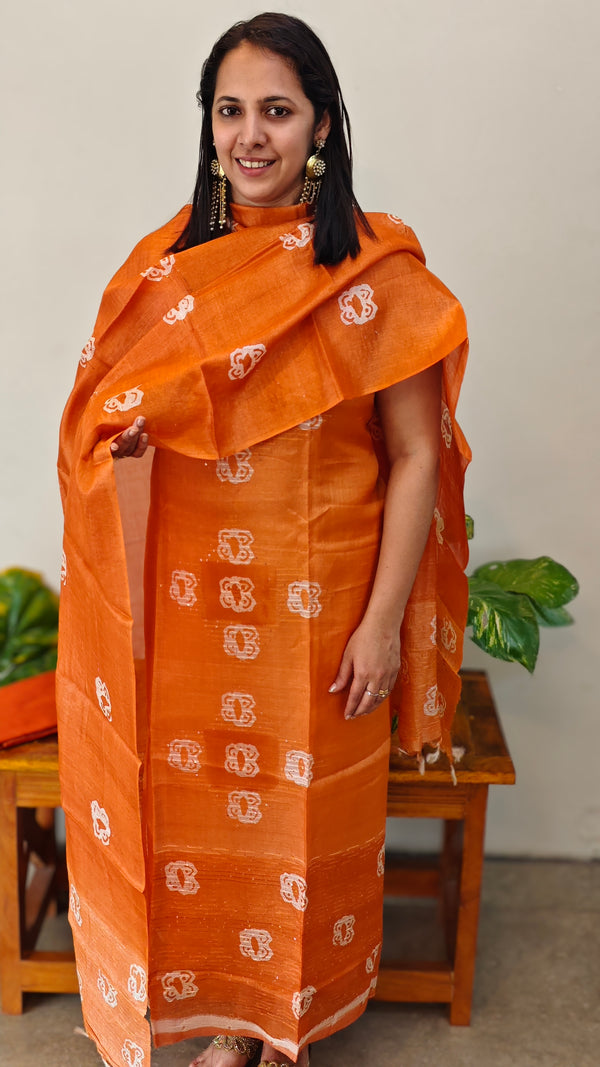 4NTB - Shaded orange batik tussar silk suit
