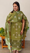 4NTB - Shaded green batik printed tussar silk suit