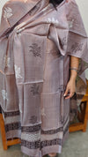 Light mauve block printed tussar silk suit
