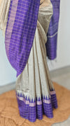 Beige and violet raw silk saree