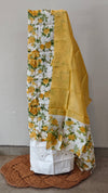 White and yellow printed tussar silk suit
