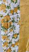White and yellow printed tussar silk suit