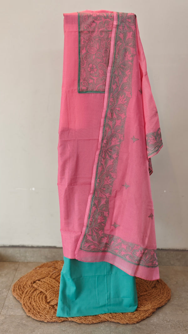 Pink and green net kota suit