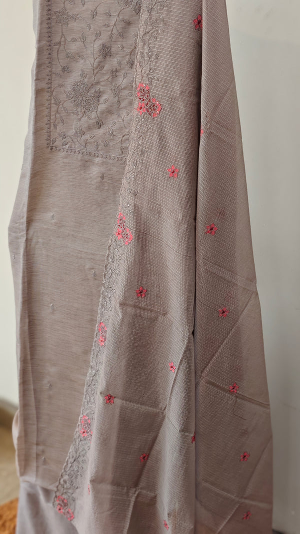Ash semi crepe embroidered suit