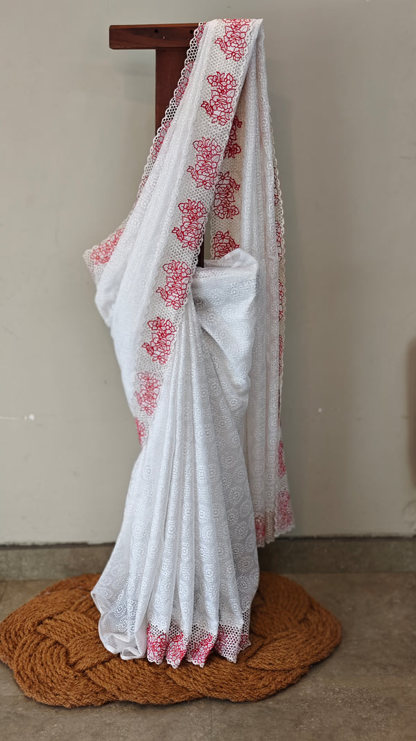 White tepchi kota cutwork saree