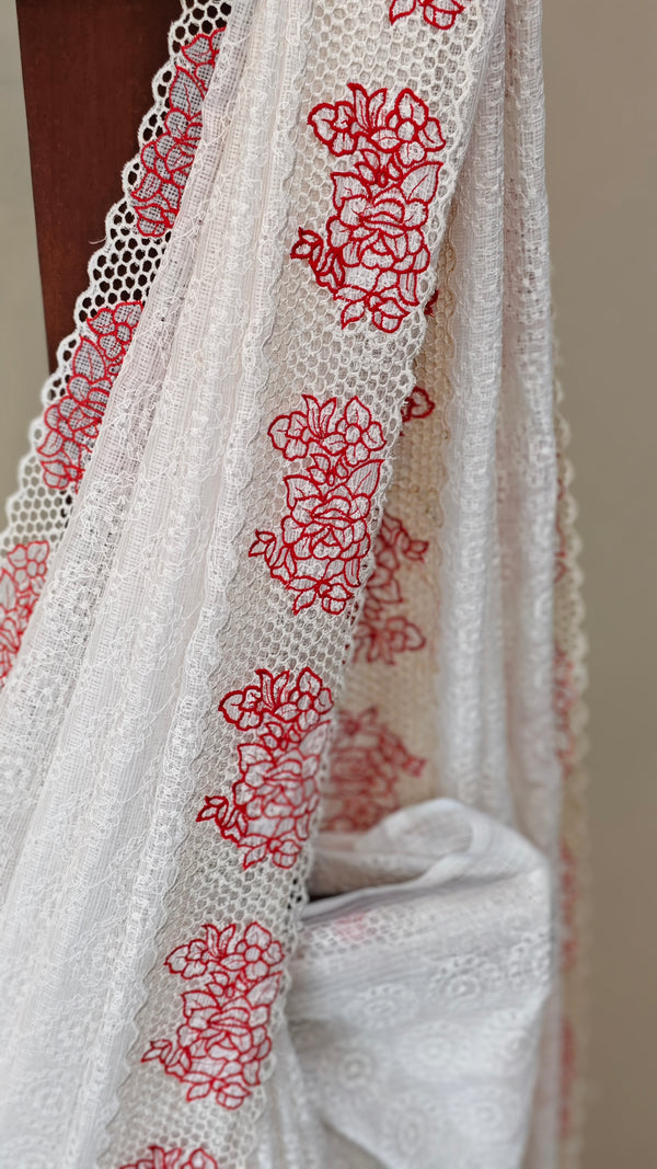 White tepchi kota cutwork saree