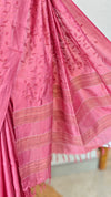 Dark pink embroiderd tussar silk saree