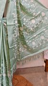 Mint green embroidered tussar silk saree