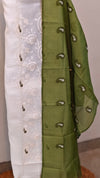 Off white and green net kota suit