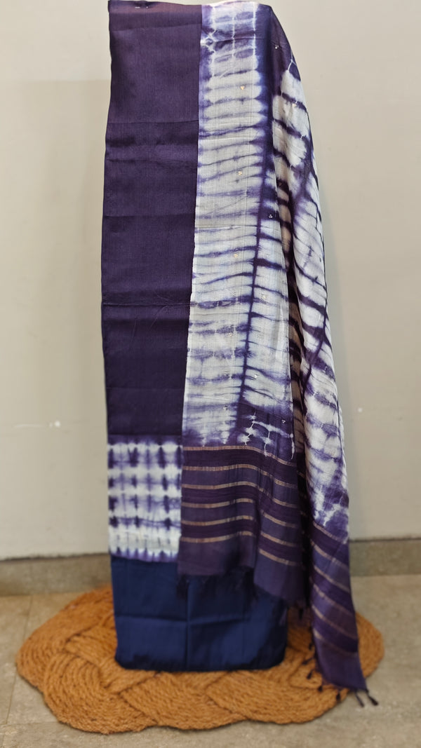 Indigo shibori printed tussar silk suit