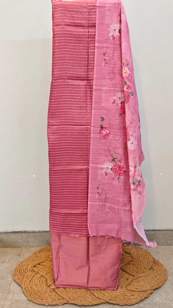 Blush pink tussar silk suit with floral dupatta