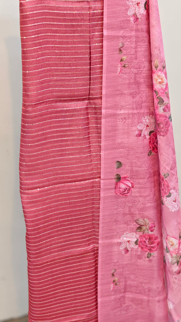 Blush pink tussar silk suit with floral dupatta