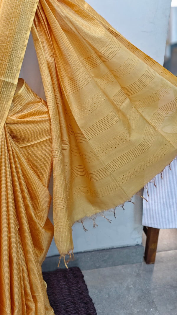 Mustard tussar silk saree