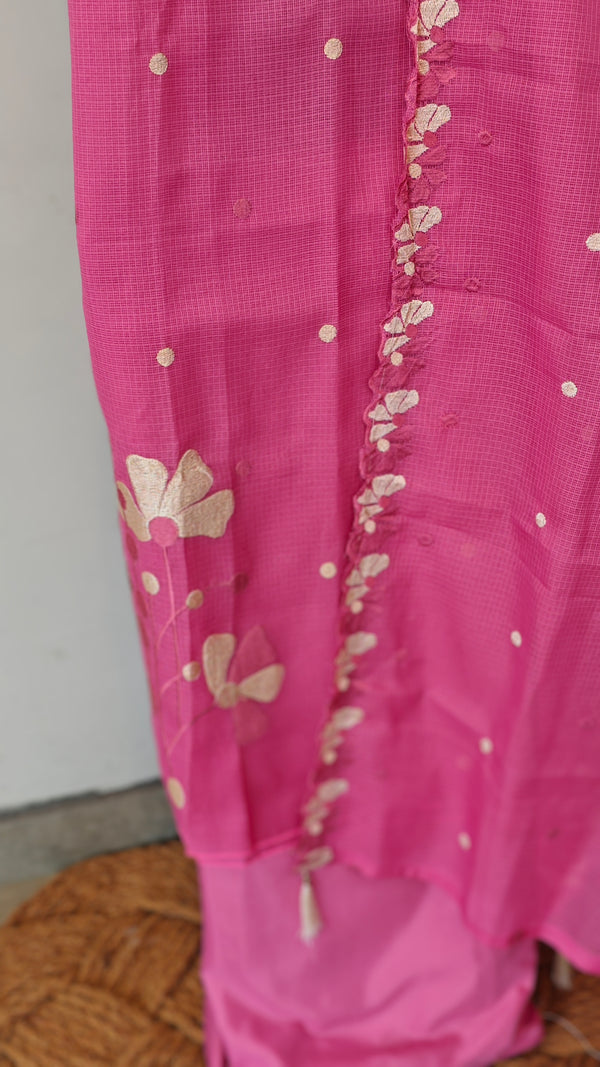 Pink embroidered net kota suit
