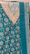 Teal cotton printed suit