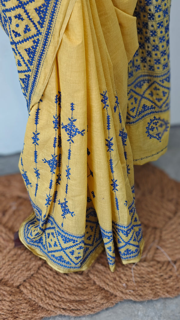 Yellow kutch work saree