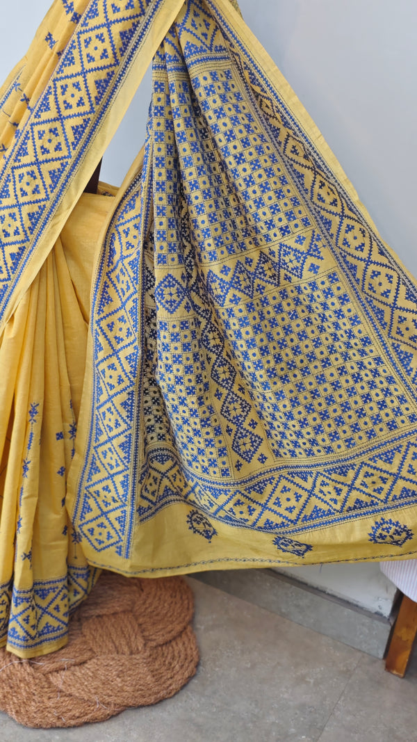 Yellow kutch work saree