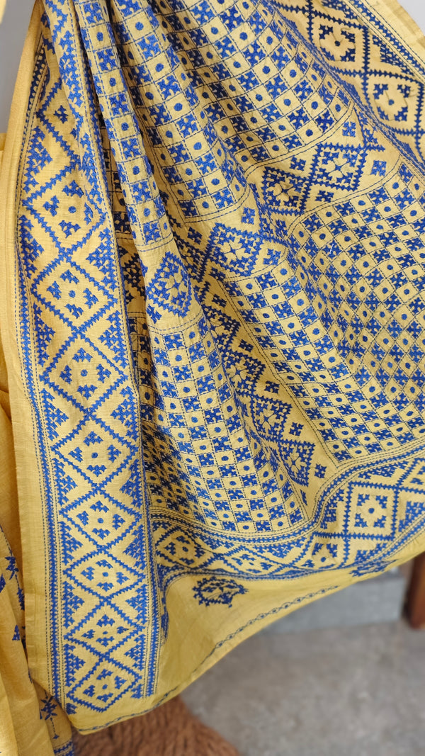Yellow kutch work saree