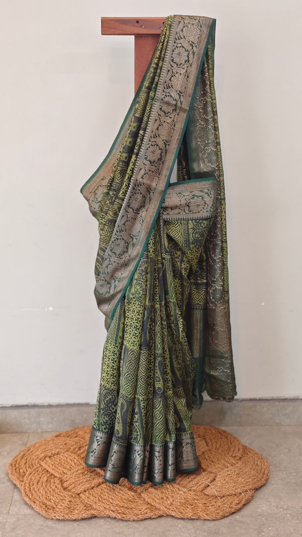 Green chanderi banarasi saree