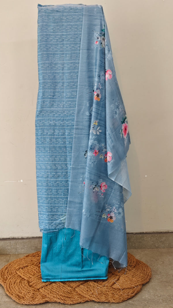 Bluish grey tussar silk suit