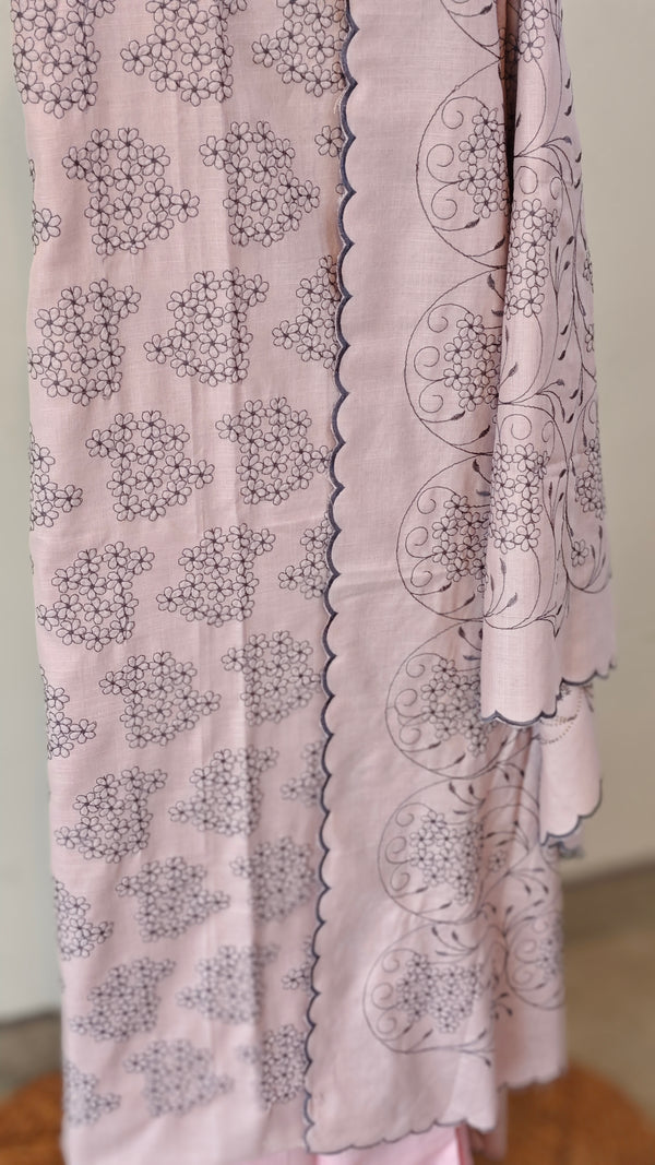 Lilac slub cotton embroidered suit
