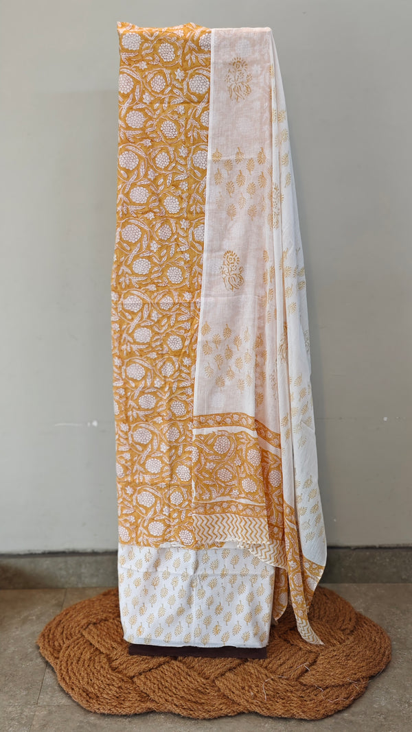 Mustard and white cotton block printed suit