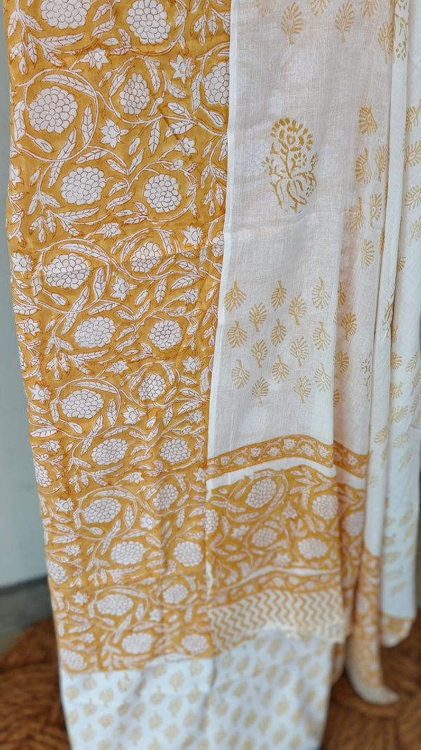 Mustard and white cotton block printed suit