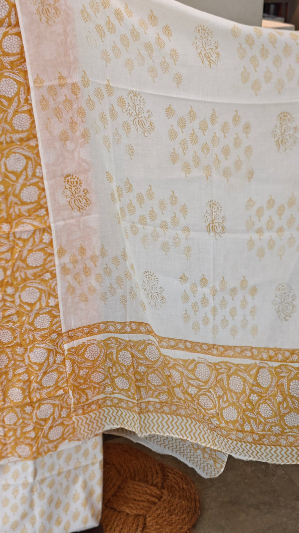 Mustard and white cotton block printed suit