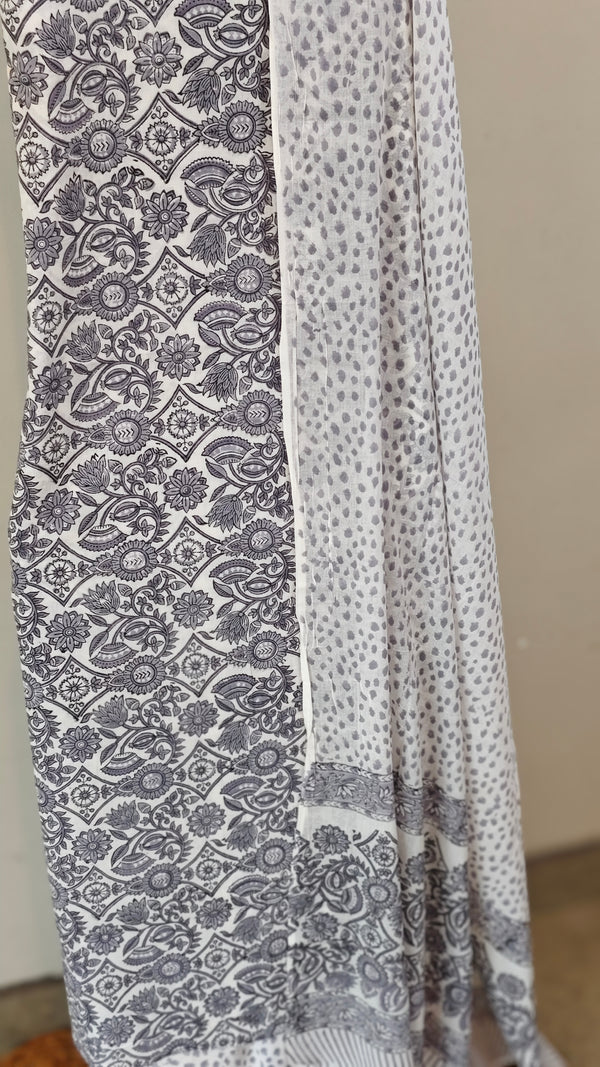 Grey and white block printed cotton suit