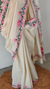 Off white Aari embroidered moonga kota saree