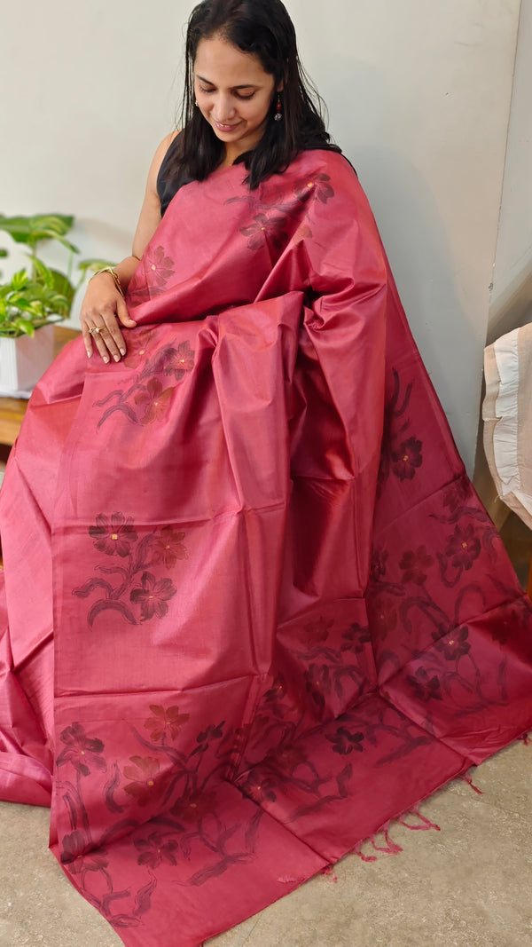 72PT - Pink painted tussar silk saree