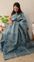 72PT - Bluish grey hand painted tussar silk saree