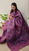 72PT - Purple hand painted tussar silk saree