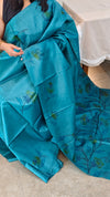 72PT - Peacock blue hand painted tussar silk saree