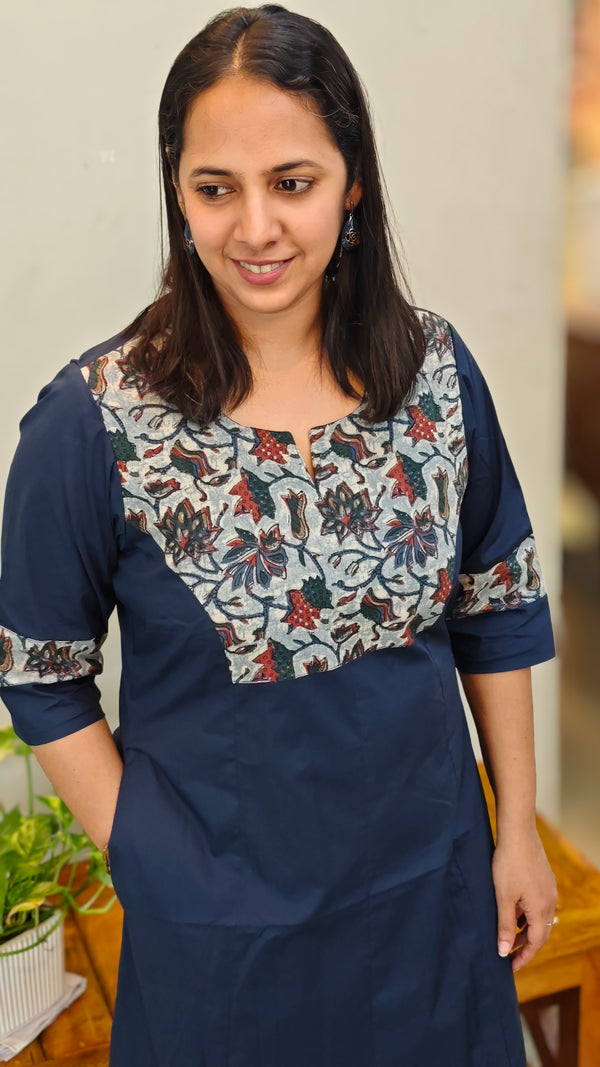 Blue lycra cotton princess cut A LINE top