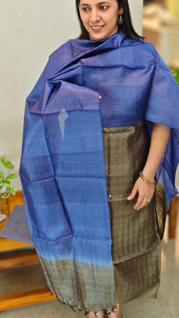 4215 - Ombre tussar silk suit - Taupe and Indigo