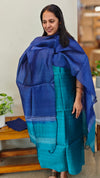 4215 - Ombre tussar silk suit - Teal and indigo