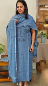 Blue linen hand embroidered suit