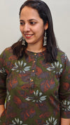 Dark green printed cotton kurti