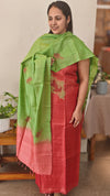 Brick red and green cutwork tussar silk suit