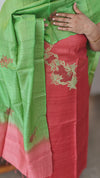 Brick red and green cutwork tussar silk suit