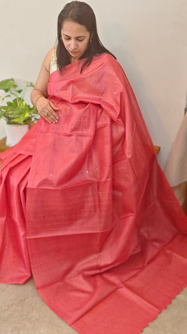 10SQ - Peach pink sequins woven tussar silk saree
